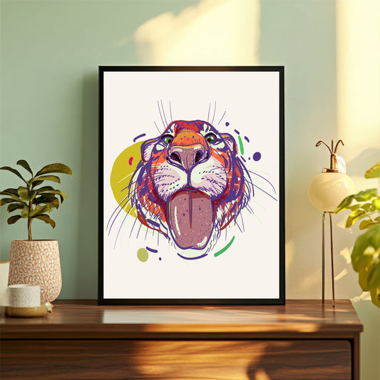 Lion Wall Art | Colorful Abstract Lion Face Artwork | Modern Animal Wall Decor | Framed Wildlife Art