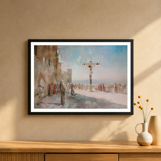 Crucifixion of Jesus Christ Wall Art | Christian Cross Canvas Print | Calvary Painting | Holy Week, Easter & Religious Home Decor