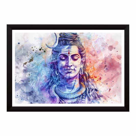Lord Shiva Watercolor Wall Art | Mahadev Abstract Spiritual Painting | Modern Hindu Religious Decor | Premium HD Wall Frame