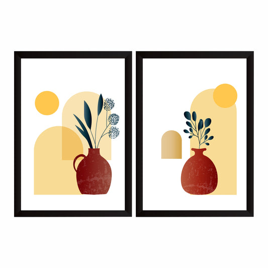 Abstract Vase Wall Art Set of 2 | Modern Botanical Terracotta Vase Prints | Minimalist Boho Home Decor