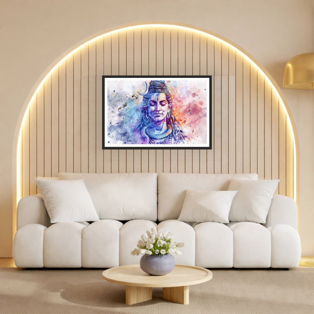 Lord Shiva Watercolor Wall Art | Mahadev Abstract Spiritual Painting | Modern Hindu Religious Decor | Premium HD Wall Frame