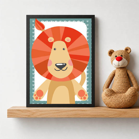 Cute Lion Wall Art | Baby Lion Kids Poster | Safari Nursery Animal Decor