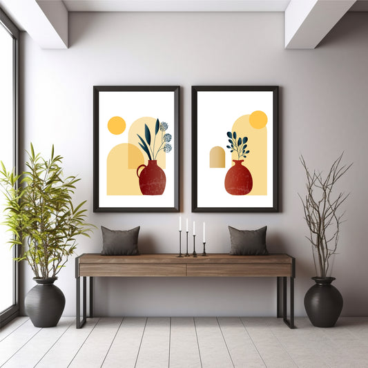 Abstract Vase Wall Art Set of 2 | Modern Botanical Terracotta Vase Prints | Minimalist Boho Home Decor
