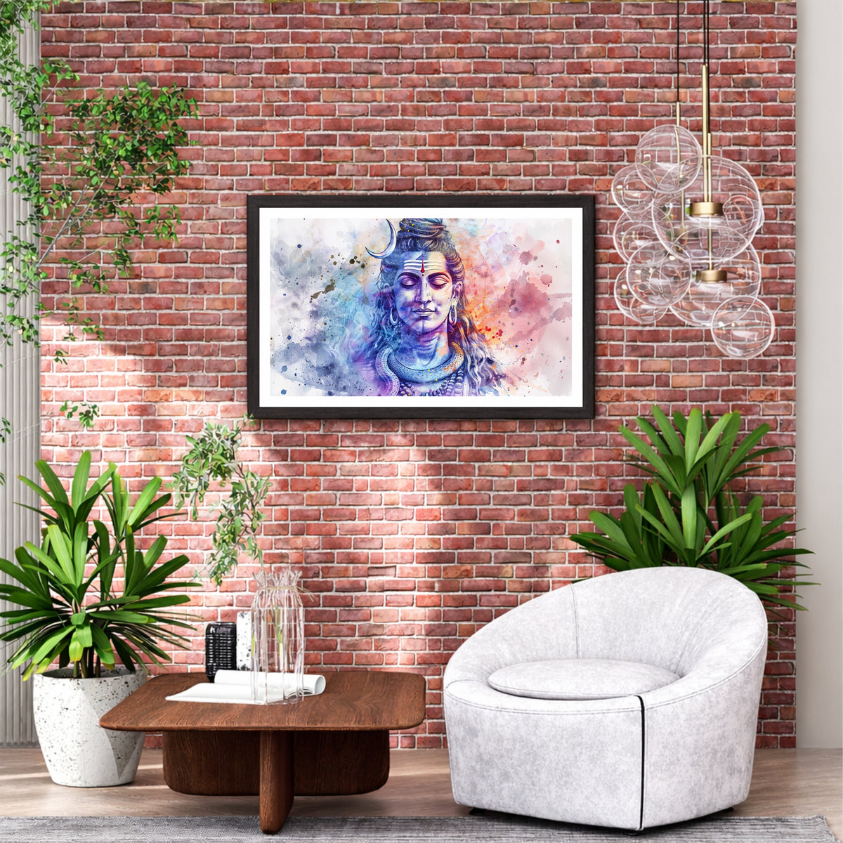 Lord Shiva Watercolor Wall Art | Mahadev Abstract Spiritual Painting | Modern Hindu Religious Decor | Premium HD Wall Frame