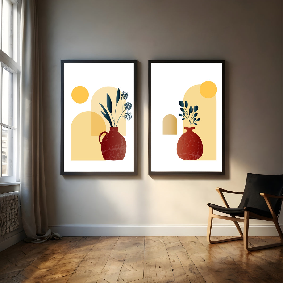 Abstract Vase Wall Art Set of 2 | Modern Botanical Terracotta Vase Prints | Minimalist Boho Home Decor