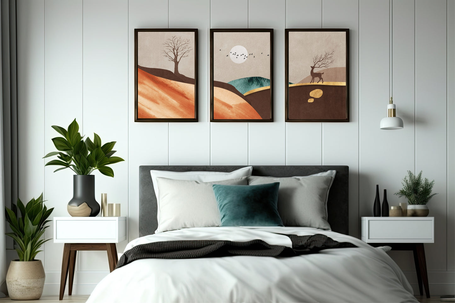 Golden Serenity – 3 Piece Wall Frame Set 🌄