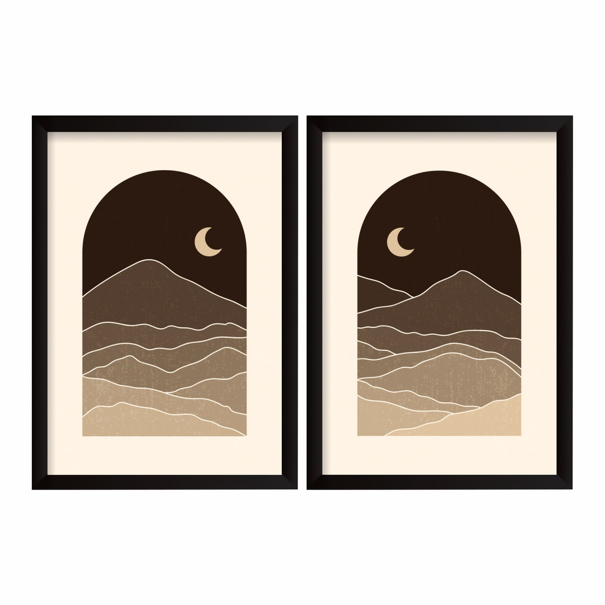 Neutral Mountain Wall Art Set of 2 | Minimalist Moon Landscape Prints | Beige Brown Boho Nature Decor