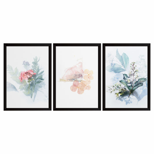 Watercolor Floral Wall Art Set of 3 – Soft Pink Flowers & Blue Botanical Prints