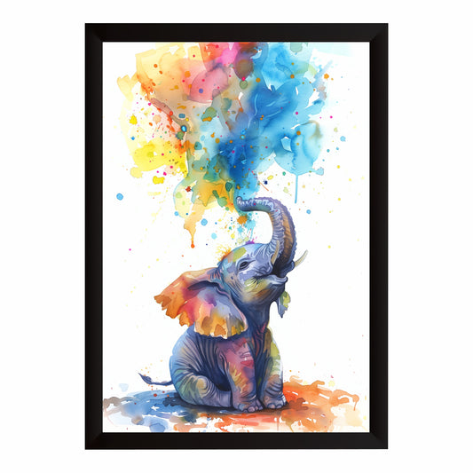 Colorful Watercolor Elephant Wall Art | Abstract Animal Artwork