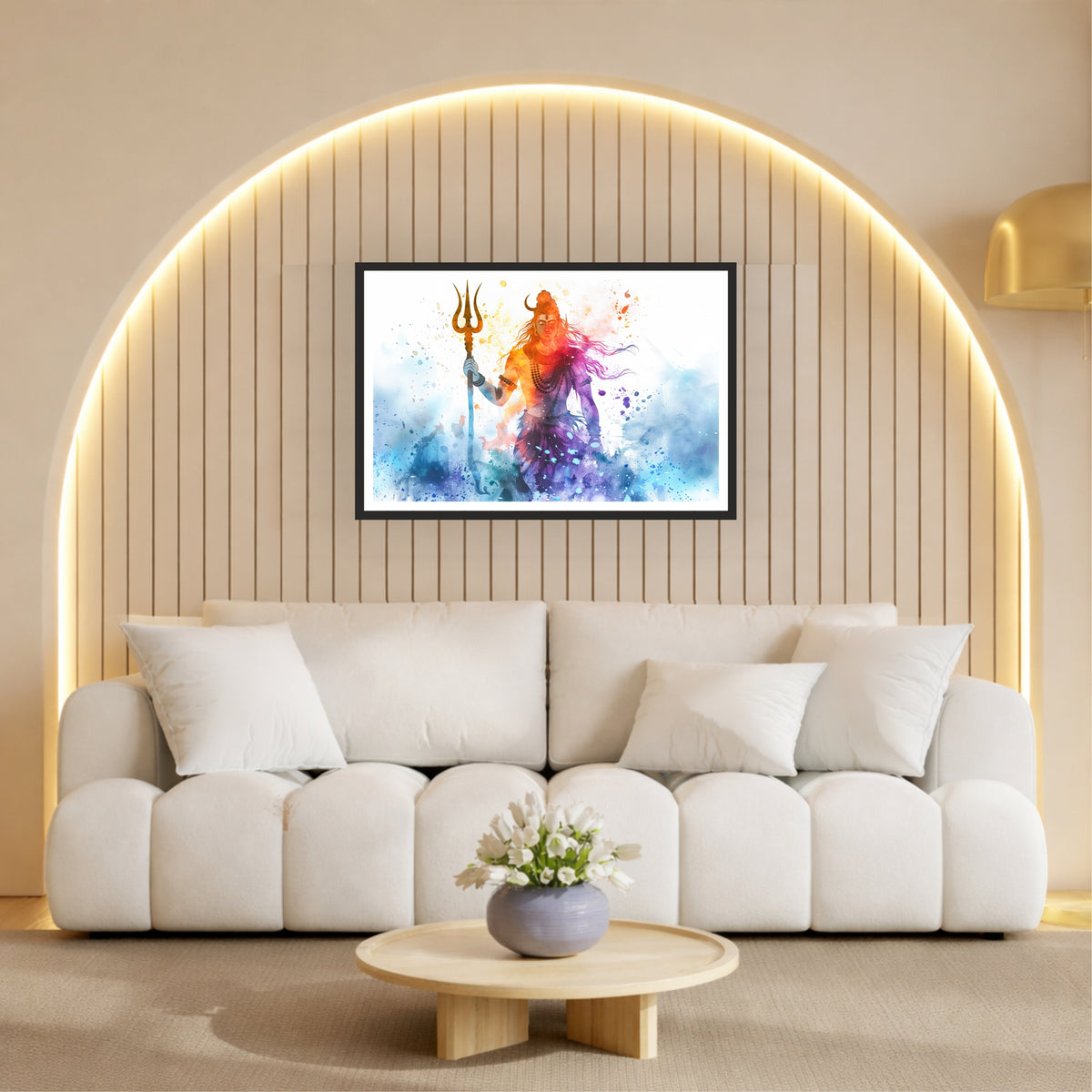 Lord Shiva Abstract Watercolor Wall Art | Mahadev with Trishul | Modern Hindu Spiritual Painting | Premium Religious HD Wall Frame