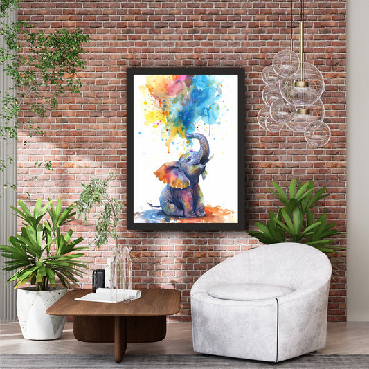 Colorful Watercolor Elephant Wall Art | Abstract Animal Artwork
