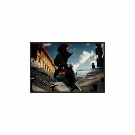 “Reflections in Motion – Urban Mirror Frame” 🖤🌧️🚶‍♂️