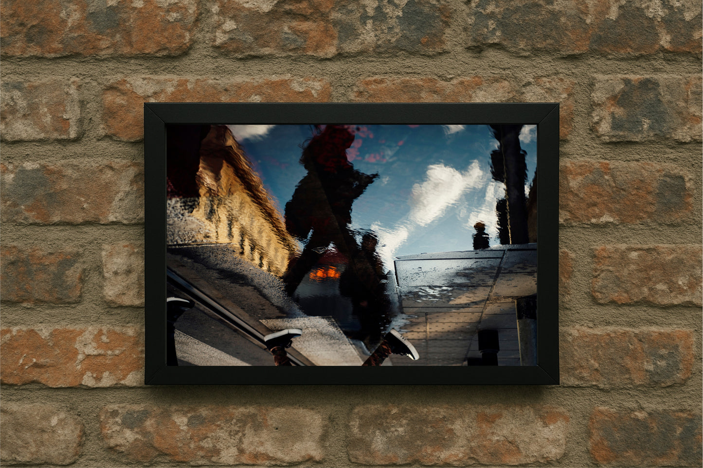 “Reflections in Motion – Urban Mirror Frame” 🖤🌧️🚶‍♂️