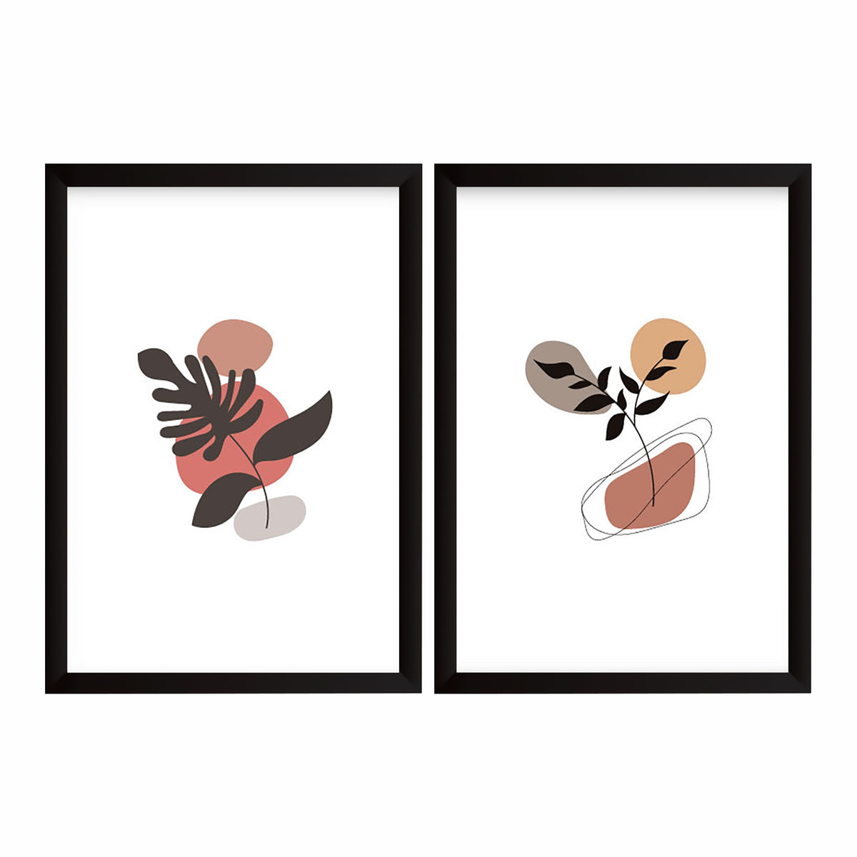 Abstract Botanical Wall Art Set of 2 | Modern Black Leaf & Terracotta Prints | Minimalist Organic Shape Home Decor