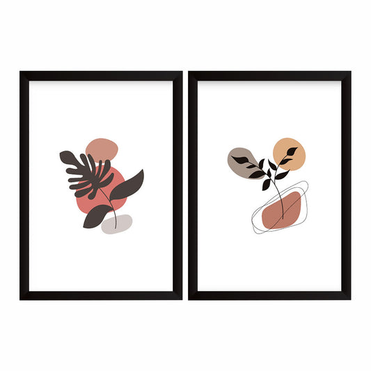 Abstract Botanical Wall Art Set of 2 | Modern Black Leaf & Terracotta Prints | Minimalist Organic Shape Home Decor