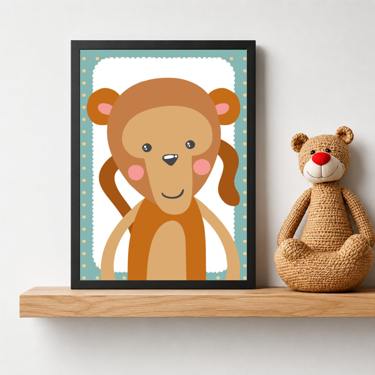 Cute Monkey Wall Art | Baby Monkey Kids Poster | Safari Nursery Animal Decor