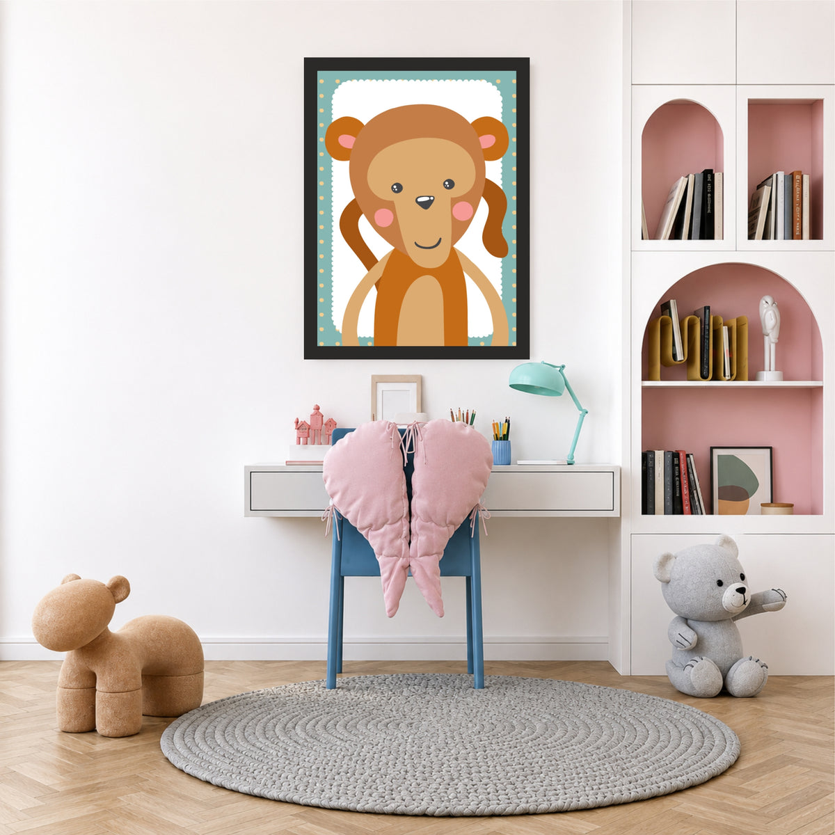 Cute Monkey Wall Art | Baby Monkey Kids Poster | Safari Nursery Animal Decor