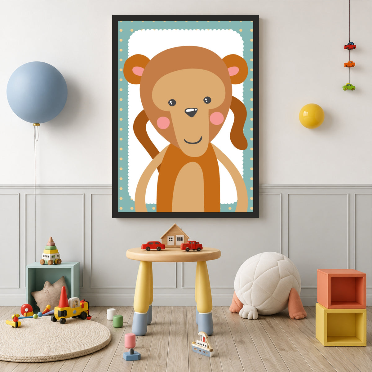 Cute Monkey Wall Art | Baby Monkey Kids Poster | Safari Nursery Animal Decor
