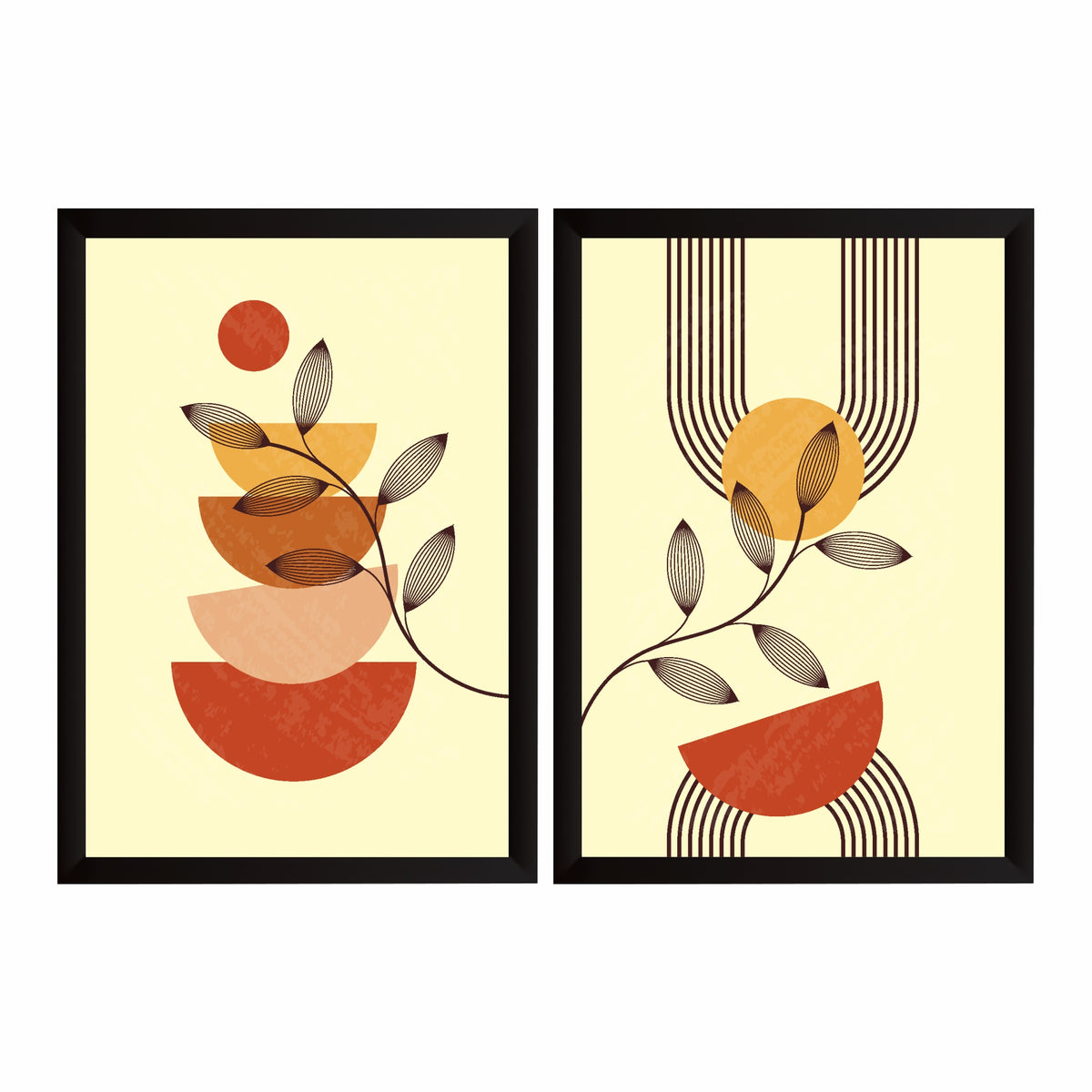 Abstract Botanical Wall Art Set of 2 | Terracotta Geometric Leaf Prints | Modern Minimalist Boho Home Decor
