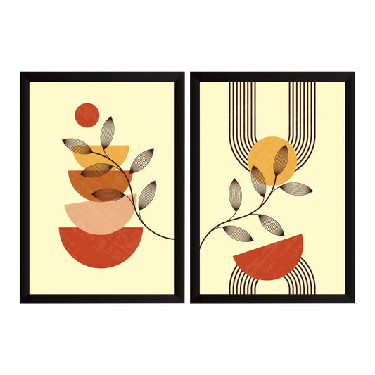 Abstract Botanical Wall Art Set of 2 | Terracotta Geometric Leaf Prints | Modern Minimalist Boho Home Decor