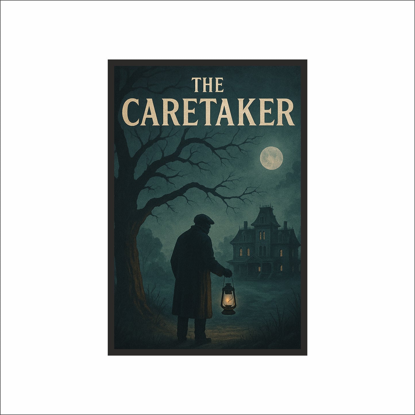 “THE CARETAKER – Gothic Mystery Night Poster Frame” 🌕🕯️🖤