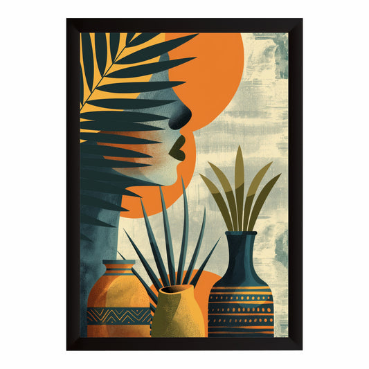 Abstract Face & Pottery Wall Art | Modern Boho Botanical Artwork