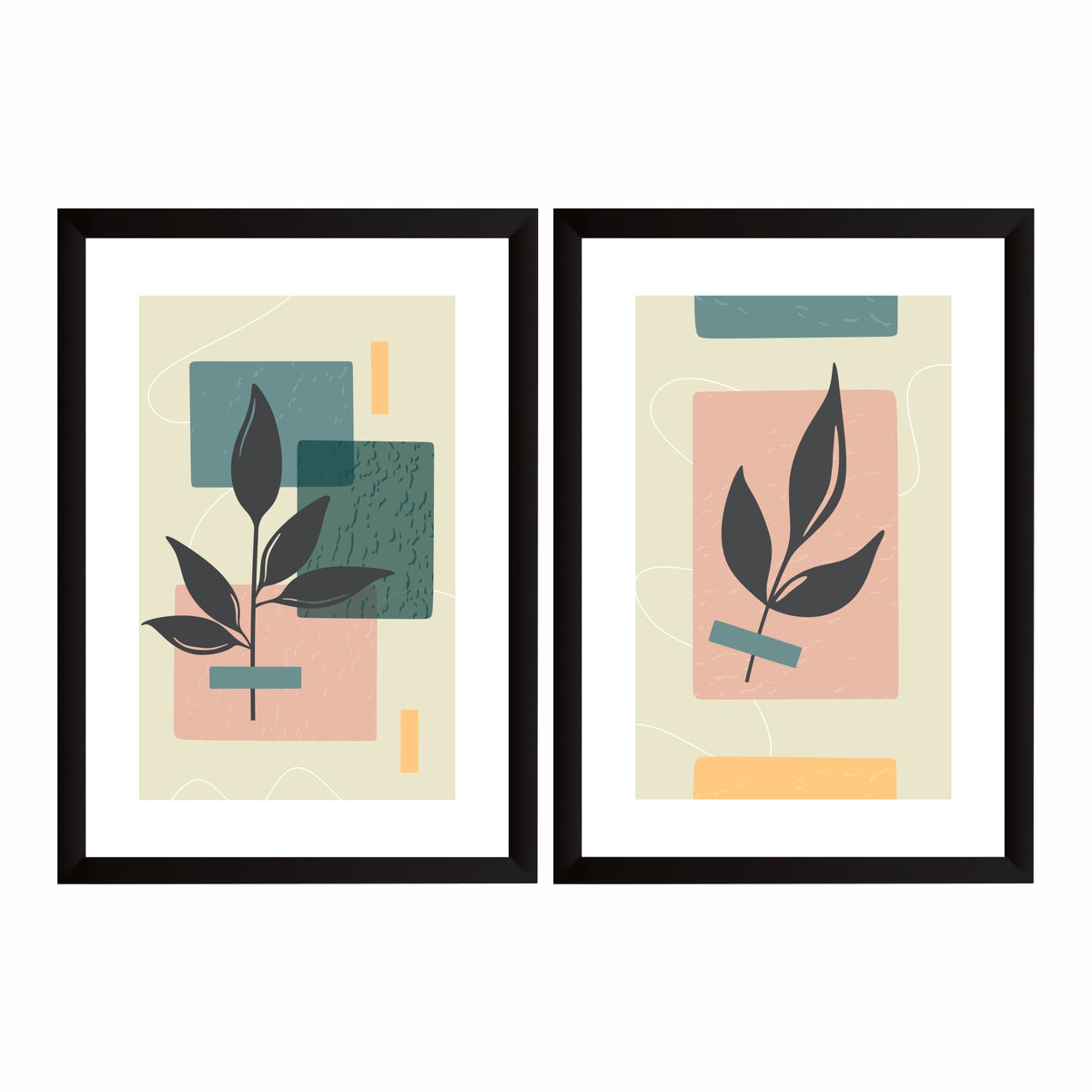 Abstract Botanical Wall Art Set of 2 | Modern Leaf & Geometric Prints | Sage Green & Blush Boho Decor