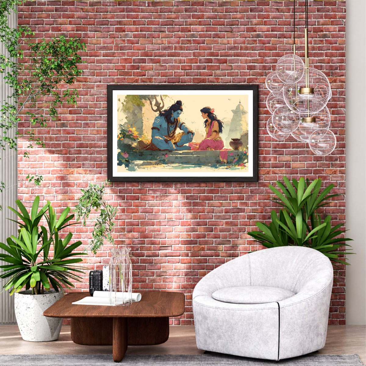 Shiva Parvati Wall Art | Divine Shiva Parvati Watercolor Painting | Mahadev & Maa Parvati Hindu Spiritual Artwork | Premium HD Religious Wall Frame