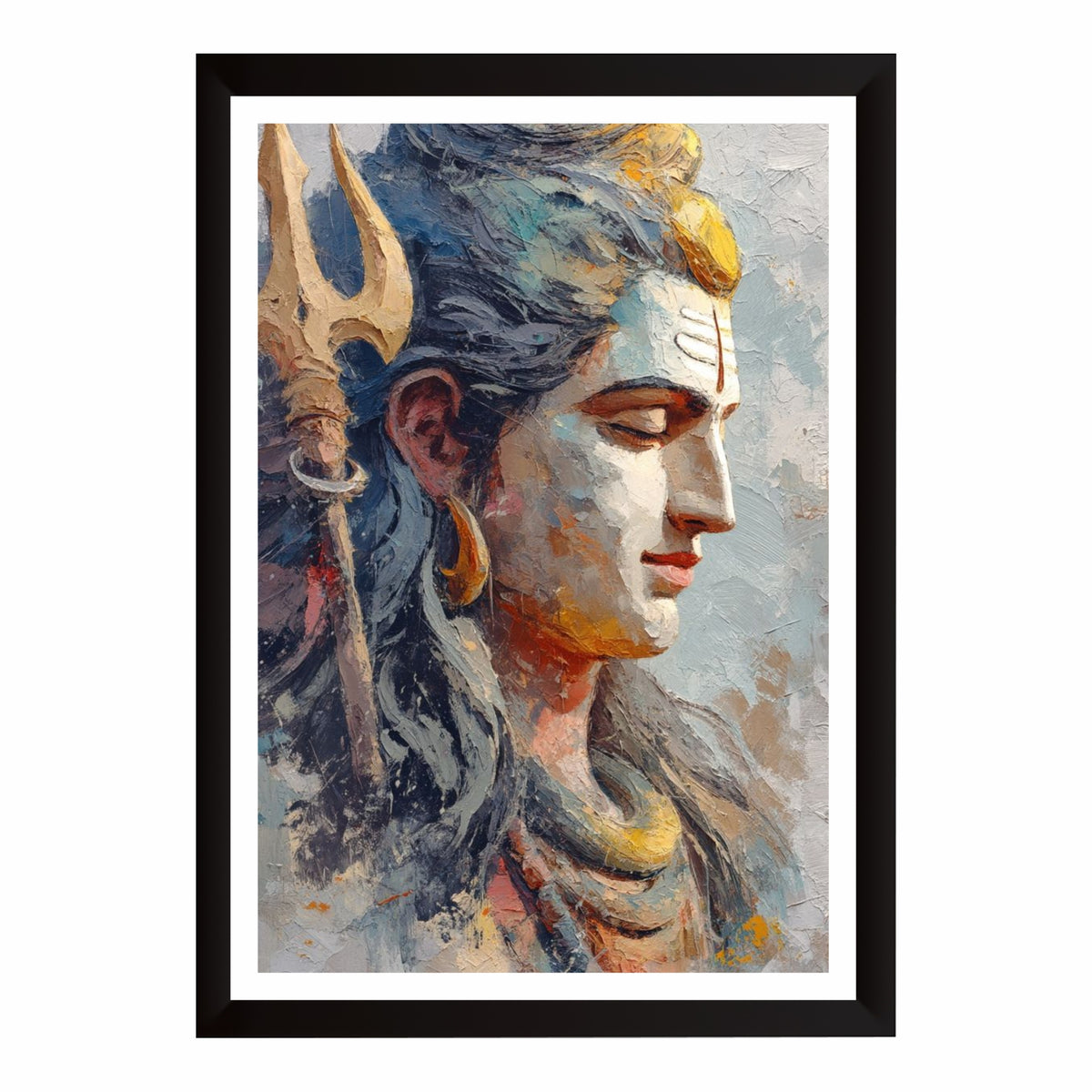 Lord Shiva Wall Art | Mahadev Abstract Oil Painting | Premium HD Hindu Spiritual Artwork | Modern Shiv Portrait Religious Wall Frame