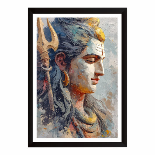 Lord Shiva Wall Art | Mahadev Abstract Oil Painting | Premium HD Hindu Spiritual Artwork | Modern Shiv Portrait Religious Wall Frame