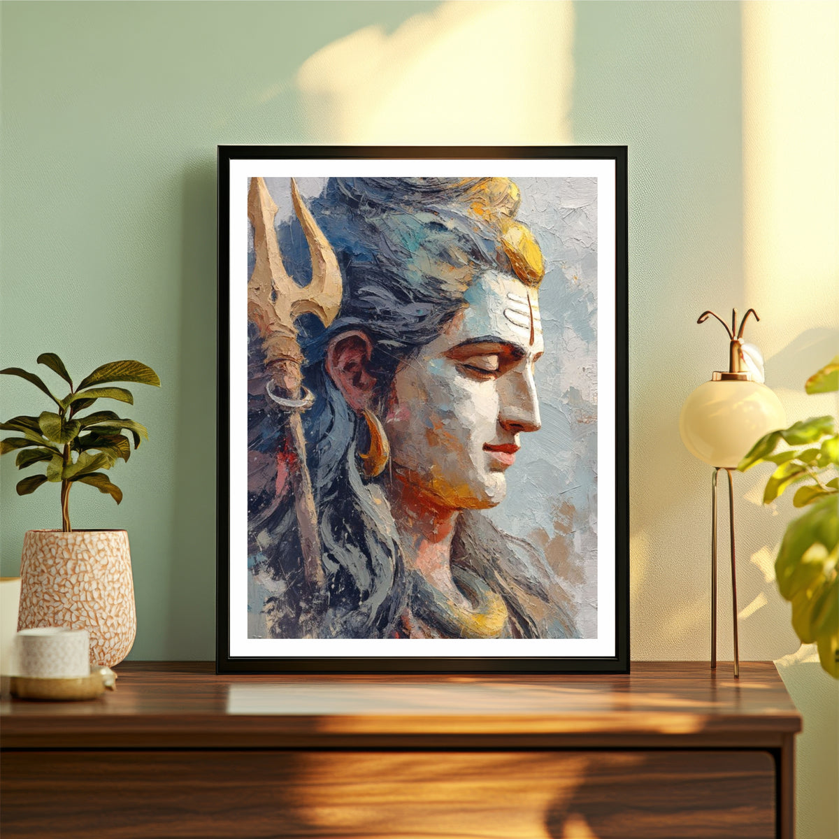 Lord Shiva Wall Art | Mahadev Abstract Oil Painting | Premium HD Hindu Spiritual Artwork | Modern Shiv Portrait Religious Wall Frame