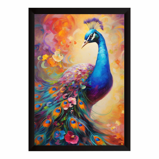 Colorful Peacock Wall Art | Vibrant Peacock Floral Painting