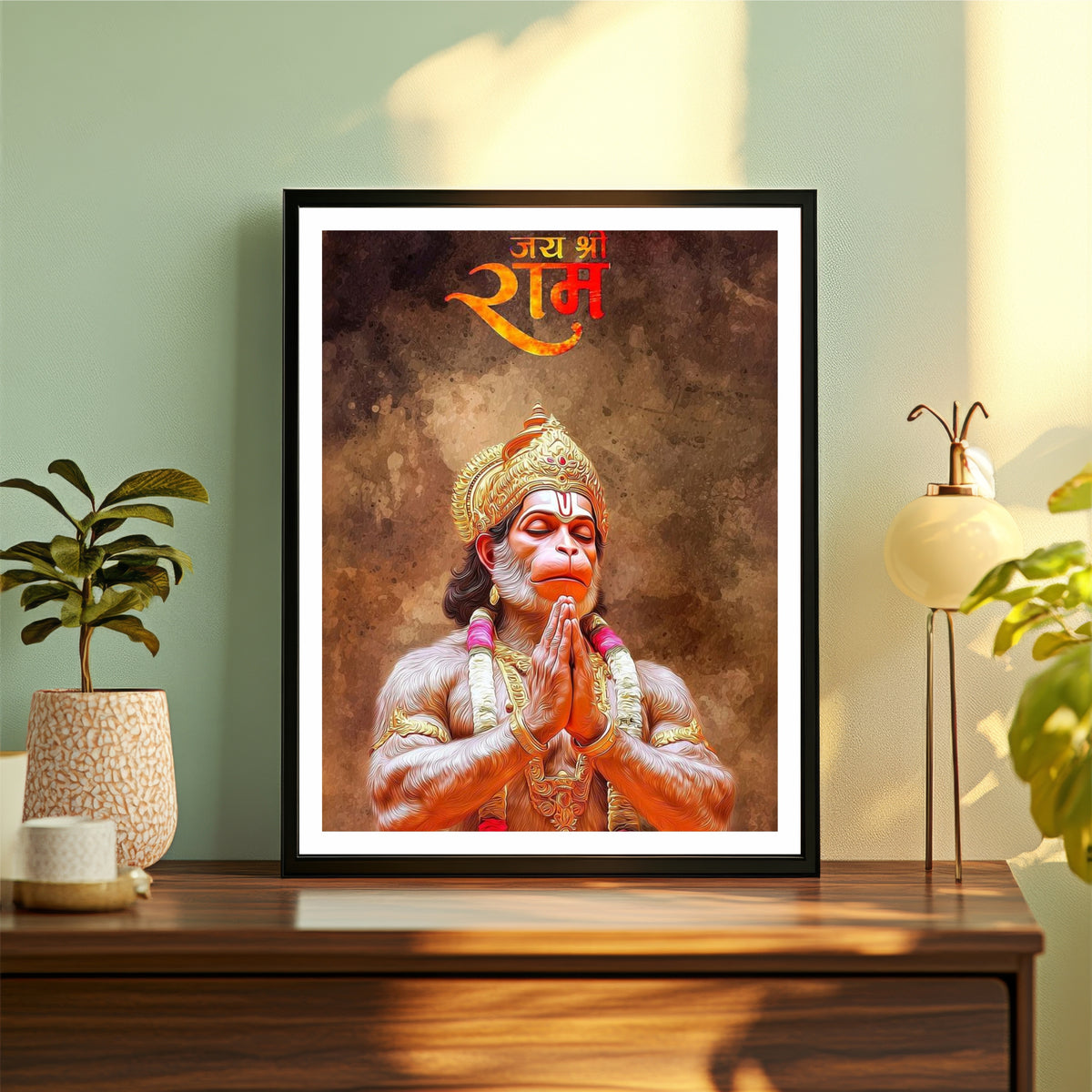 Lord Hanuman Wall Art | Jai Shri Ram Hanuman Devotional Painting | Premium HD Hindu Religious Artwork | Spiritual Wall Frame