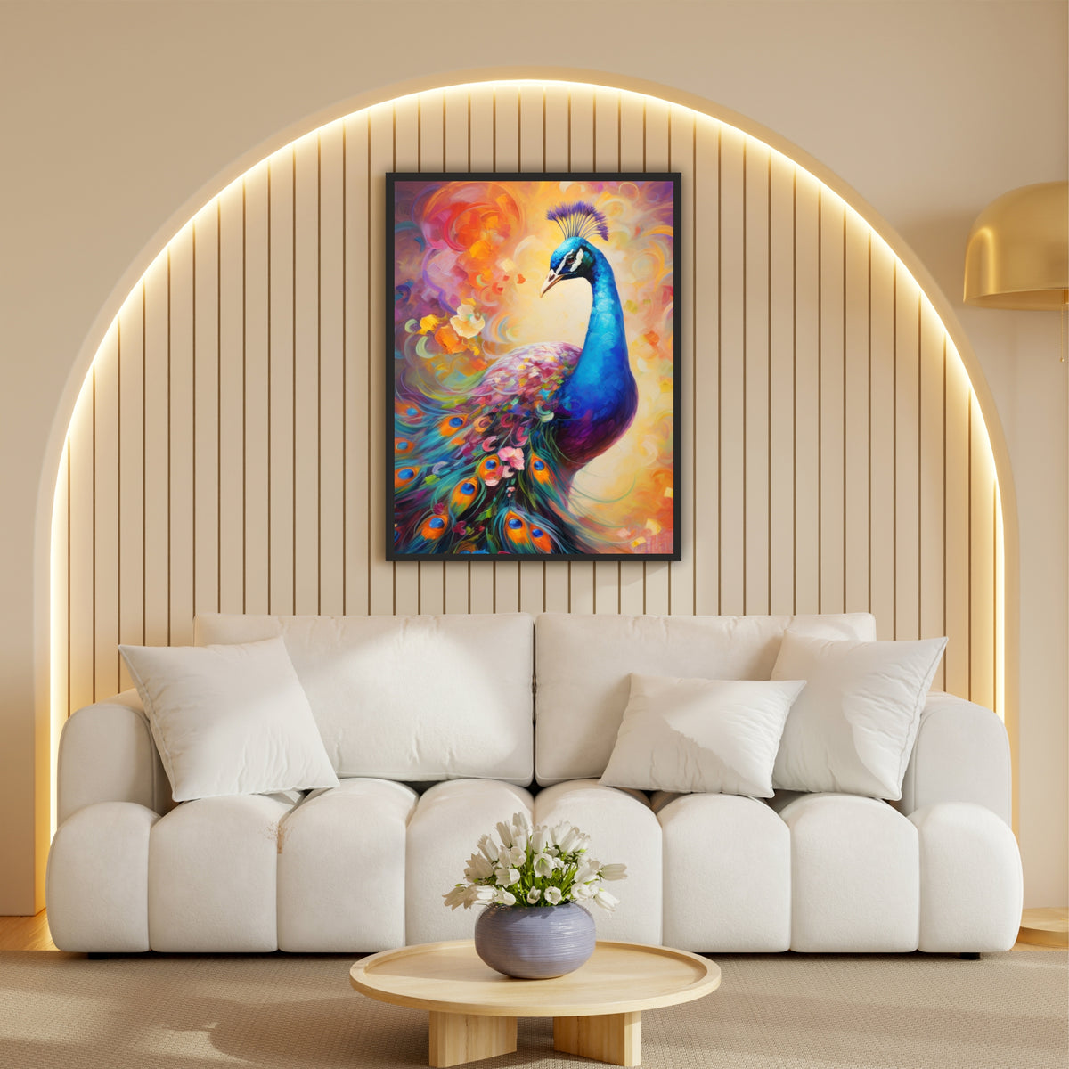 Colorful Peacock Wall Art | Vibrant Peacock Floral Painting