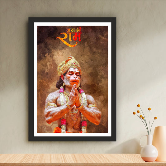 Lord Hanuman Wall Art | Jai Shri Ram Hanuman Devotional Painting | Premium HD Hindu Religious Artwork | Spiritual Wall Frame