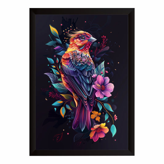 Colorful Fantasy Bird Wall Art | Vibrant Botanical Bird Artwork