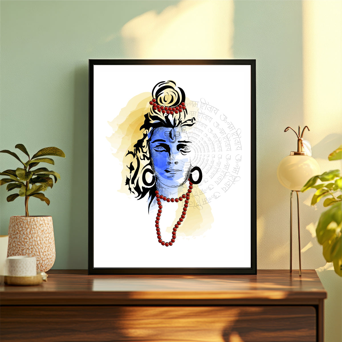 Modern Lord Shiva Wall Art | Mahadev Minimalist Portrait | Abstract Hindu Spiritual Artwork | Premium HD Religious Wall Frame