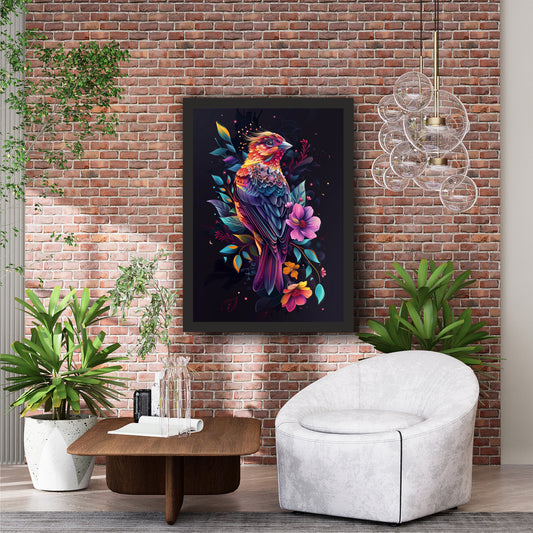 Colorful Fantasy Bird Wall Art | Vibrant Botanical Bird Artwork