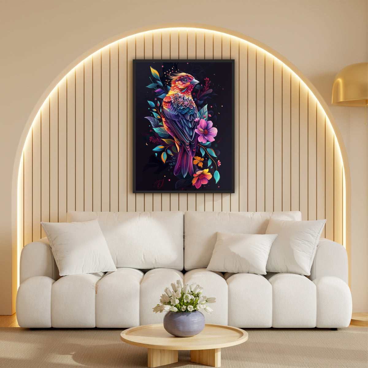 Colorful Fantasy Bird Wall Art | Vibrant Botanical Bird Artwork