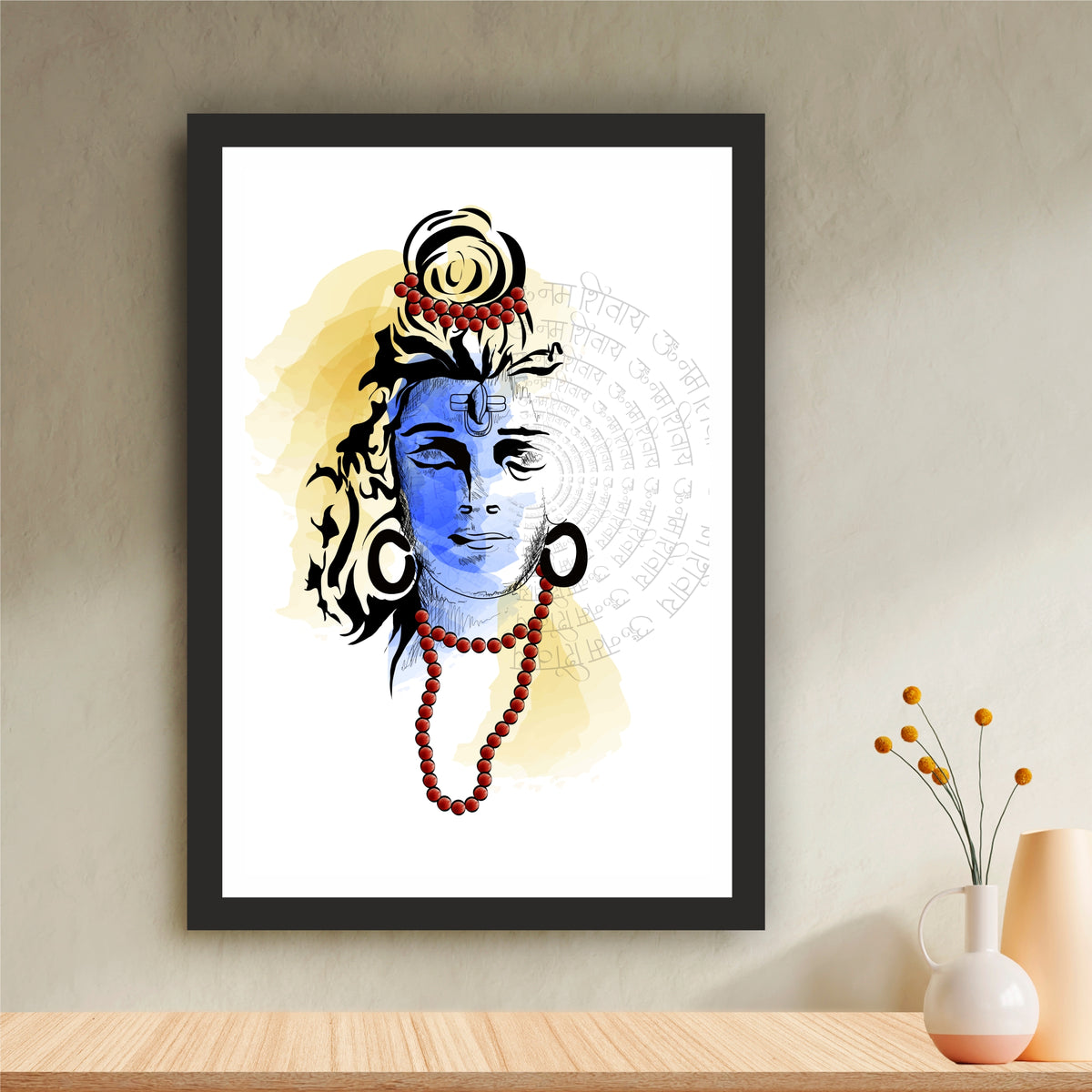Modern Lord Shiva Wall Art | Mahadev Minimalist Portrait | Abstract Hindu Spiritual Artwork | Premium HD Religious Wall Frame