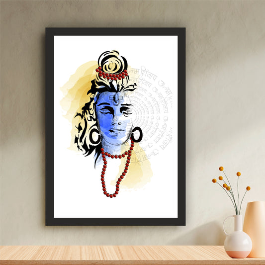 Modern Lord Shiva Wall Art | Mahadev Minimalist Portrait | Abstract Hindu Spiritual Artwork | Premium HD Religious Wall Frame