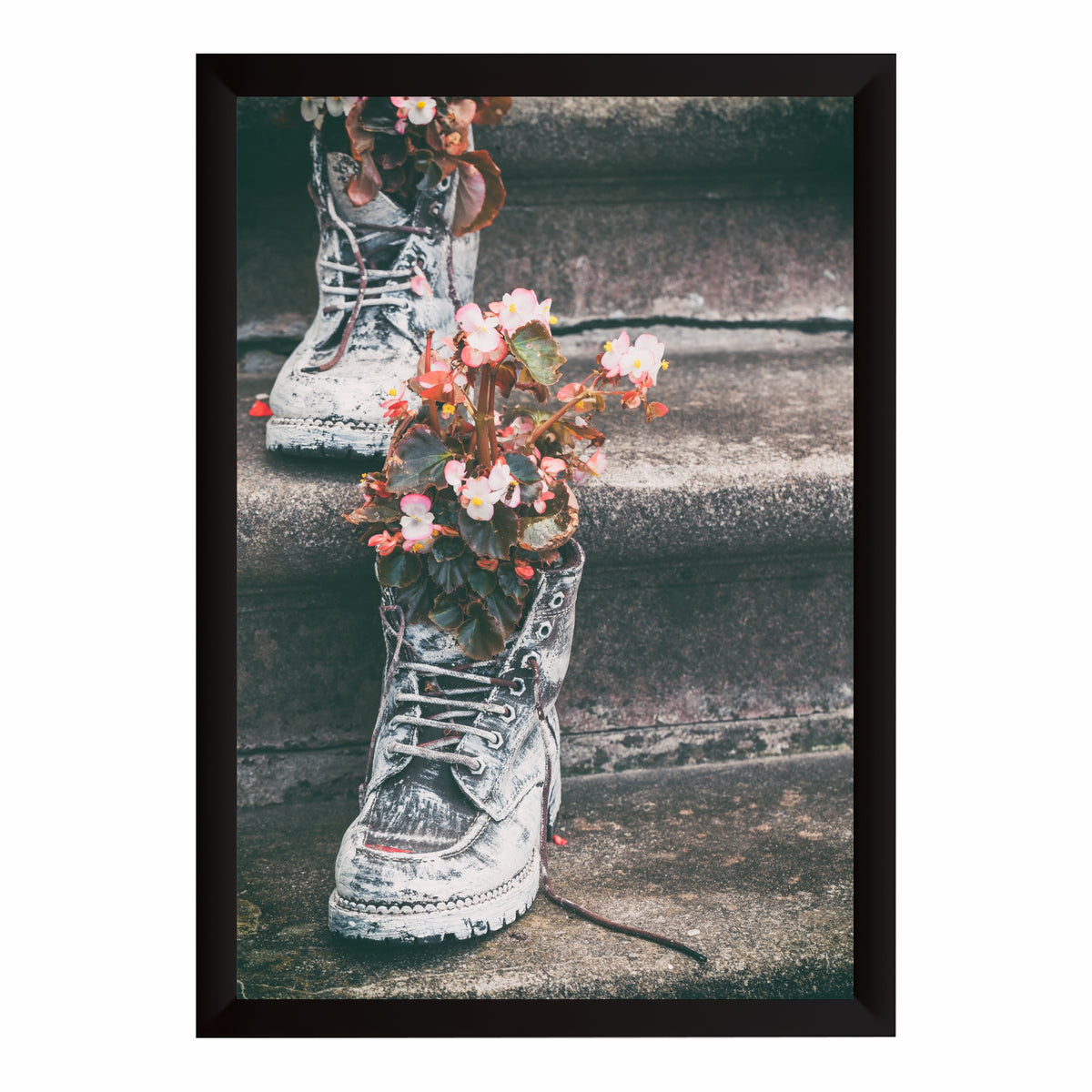 Floral Boots Wall Art | Vintage Boots with Flowers Artwork | Rustic Floral Photography | Nature & Fashion Wall Decor