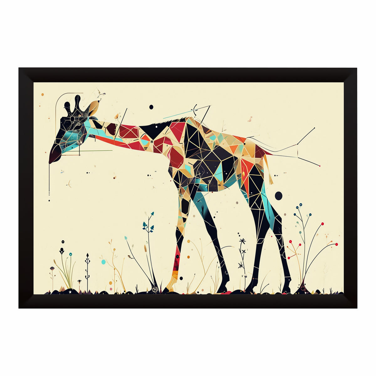 Giraffe Wall Art | Framed Colorful Geometric Giraffe Artwork | Modern Animal Décor