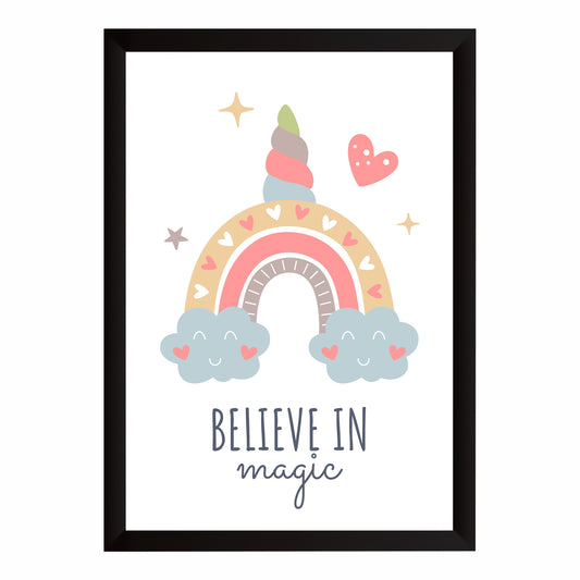 Believe in Magic Rainbow Wall Art | Cute Unicorn Nursery Print