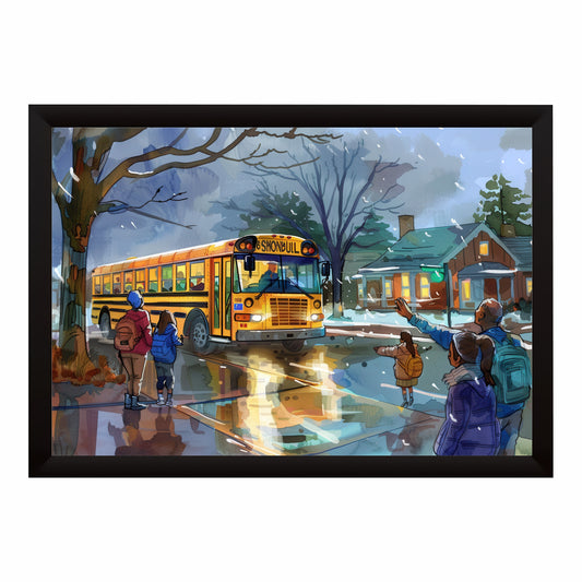 School Bus Wall Art | Kids School Transportation Canvas | Watercolor School Day Illustration Poster
