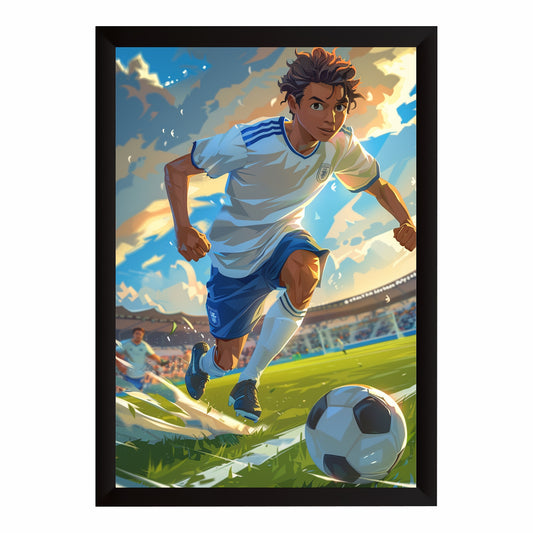 Soccer Football Wall Art – Dynamic Football Player Poster, Modern Sports Artwork, Inspirational Framed Wall Décor for Gym, Bedroom & Sports Room