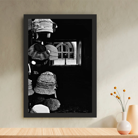 Vintage Hat Shop Black & White Wall Art | Moody Street Photography Print