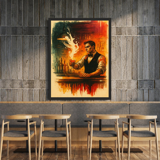 Bartender Wall Art | Framed Cocktail Artwork | Vintage Bar & Restaurant Décor | Cocktail Lover Gift