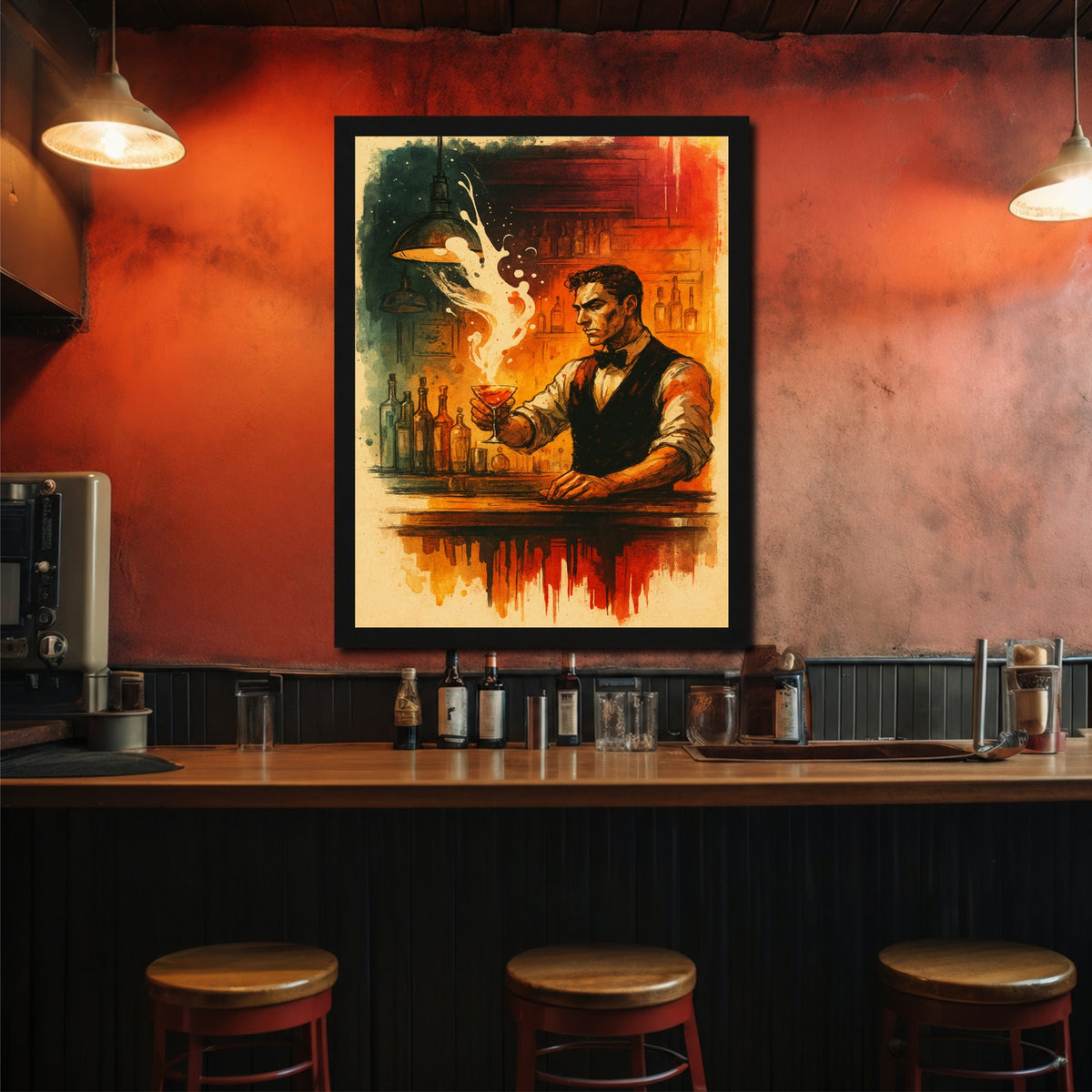Bartender Wall Art | Framed Cocktail Artwork | Vintage Bar & Restaurant Décor | Cocktail Lover Gift