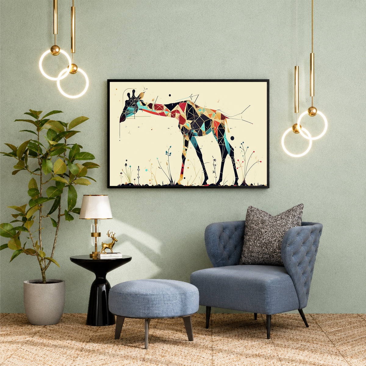 Giraffe Wall Art | Framed Colorful Geometric Giraffe Artwork | Modern Animal Décor
